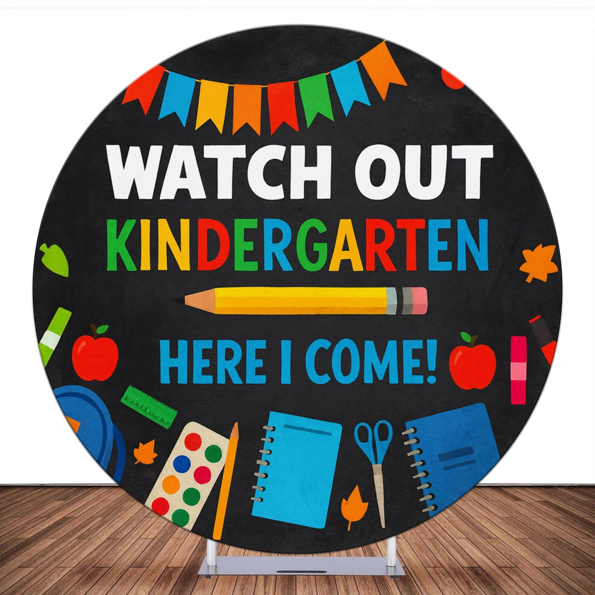 Round Backdrop Colorful Kindergarten Party Back to School Backdrop LXX59-414