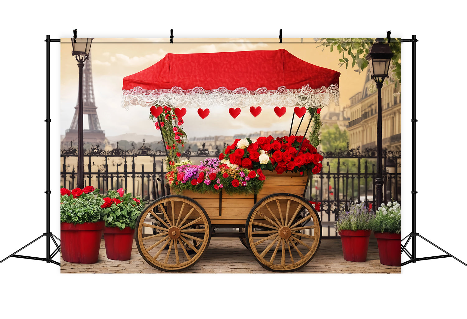 Paris Street Backdrops Romantic Flower Cart Paris Backdrop for Pictures LXX59-42