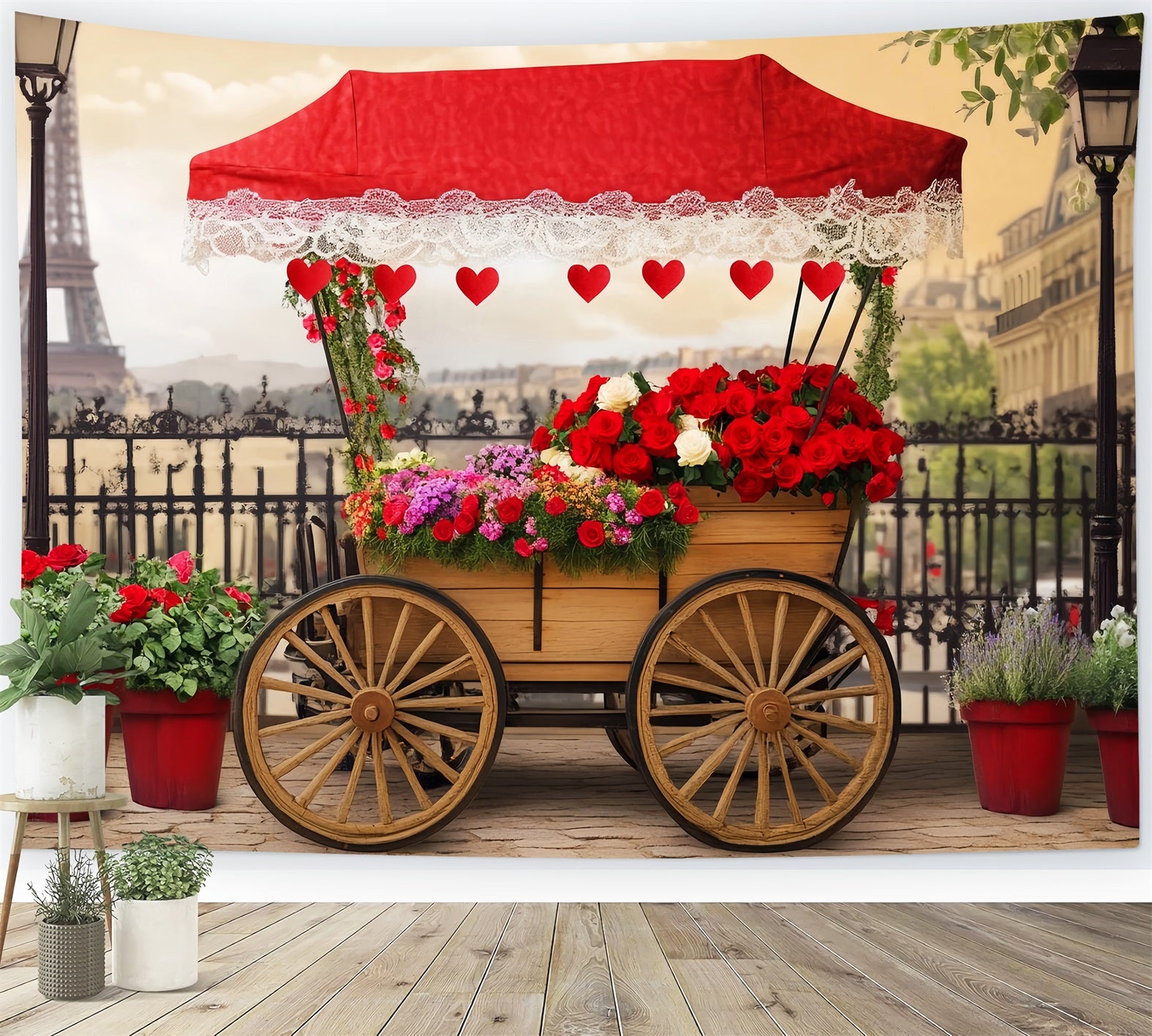 Paris Street Backdrops Romantic Flower Cart Paris Backdrop for Pictures LXX59-42