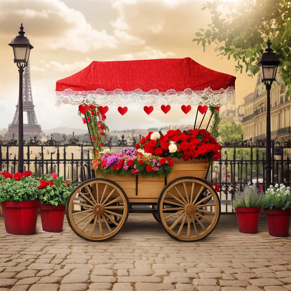 Paris Street Backdrops Romantic Flower Cart Paris Backdrop for Pictures LXX59-42