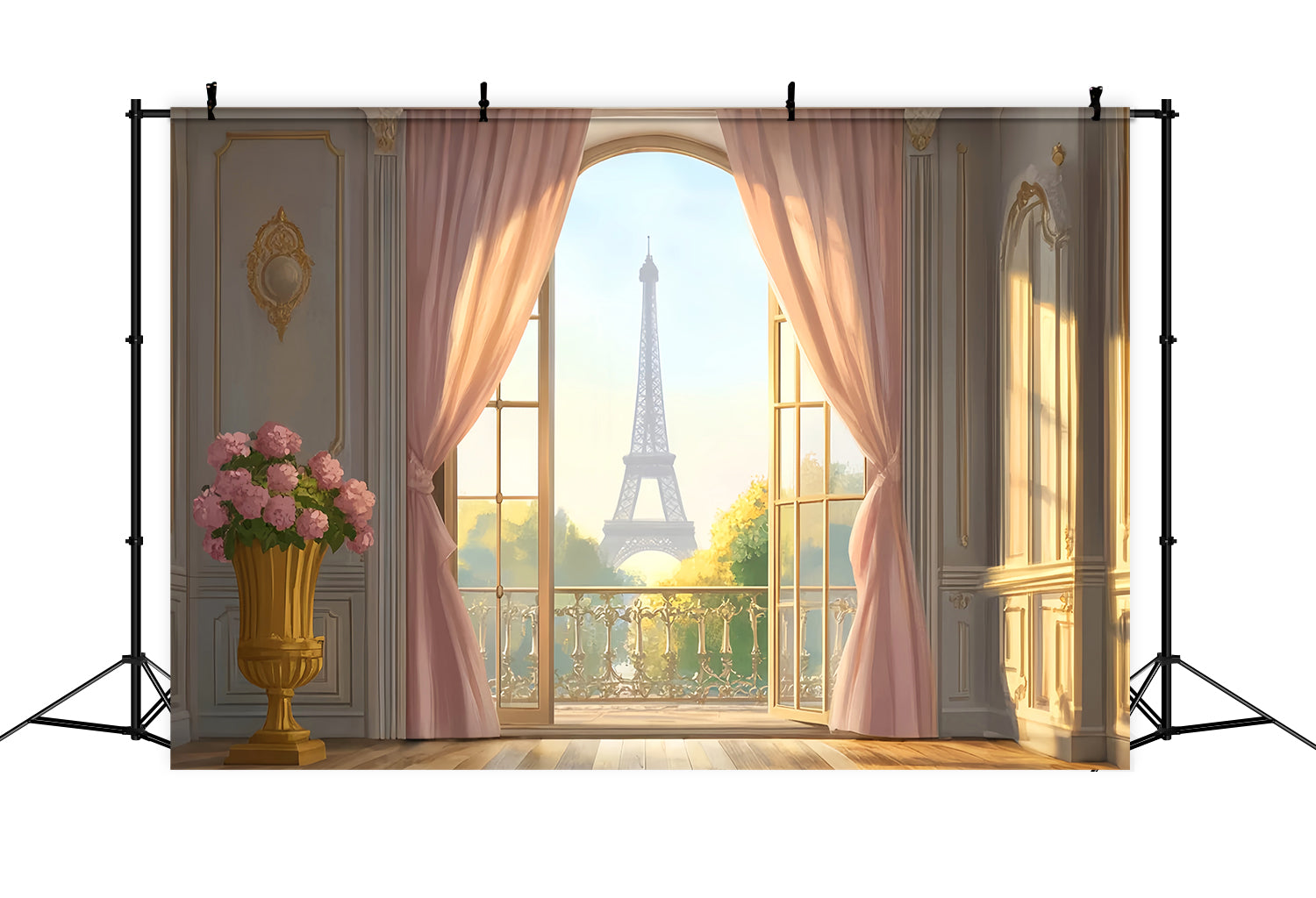 Paris Street Backdrops Elegant Eiffel Tower Balcony View Paris Backdrop LXX59-44
