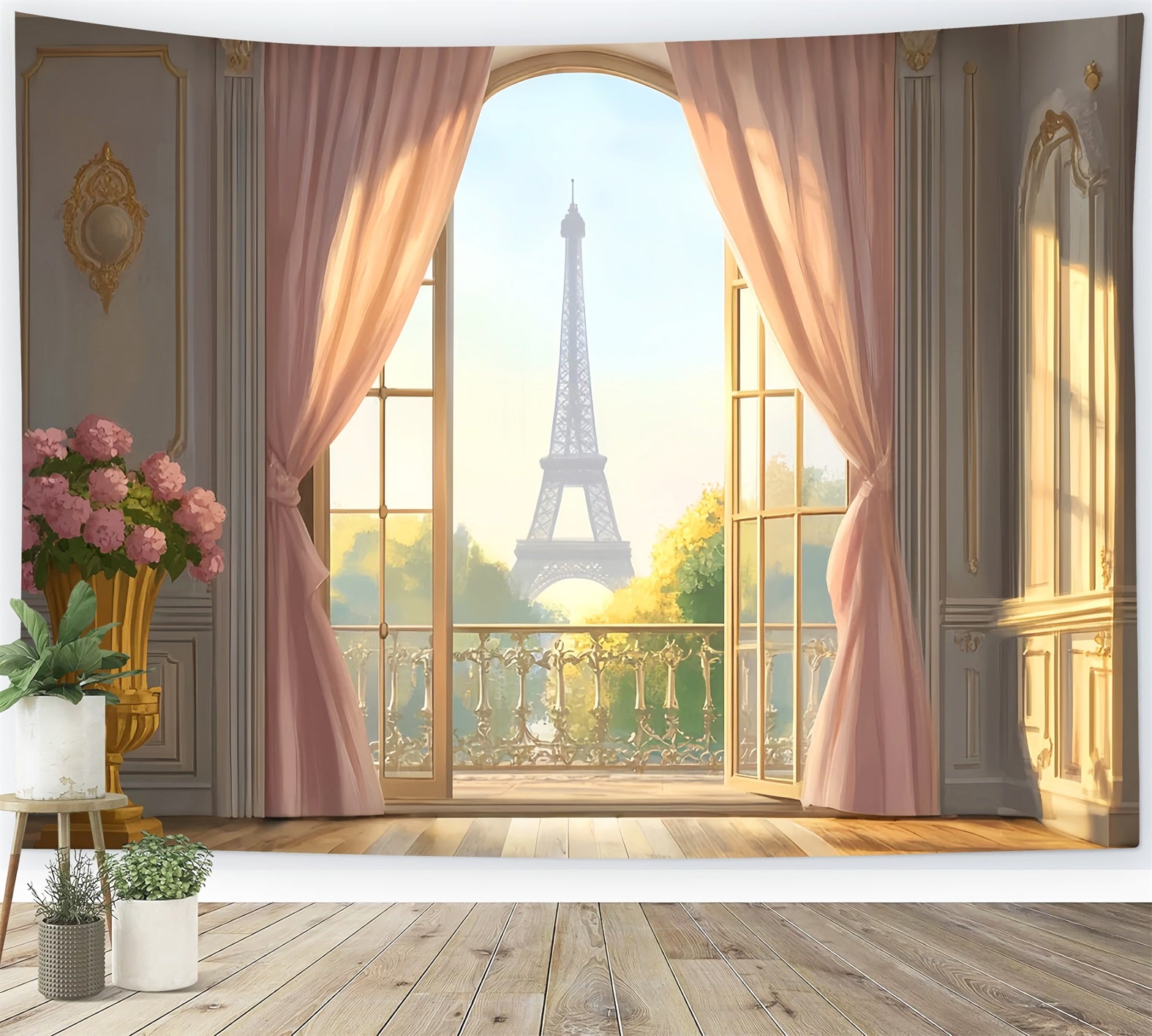 Paris Street Backdrops Elegant Eiffel Tower Balcony View Paris Backdrop LXX59-44
