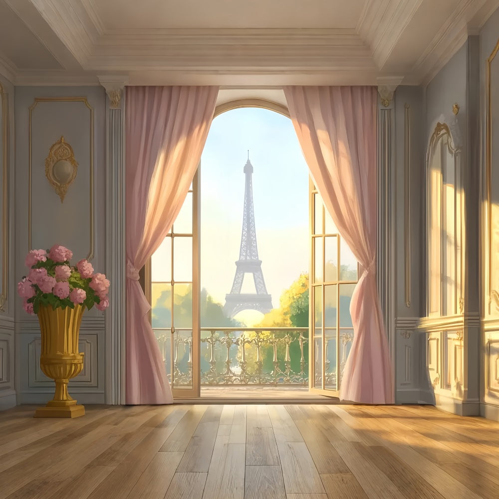 Paris Street Backdrops Elegant Eiffel Tower Balcony View Paris Backdrop LXX59-44