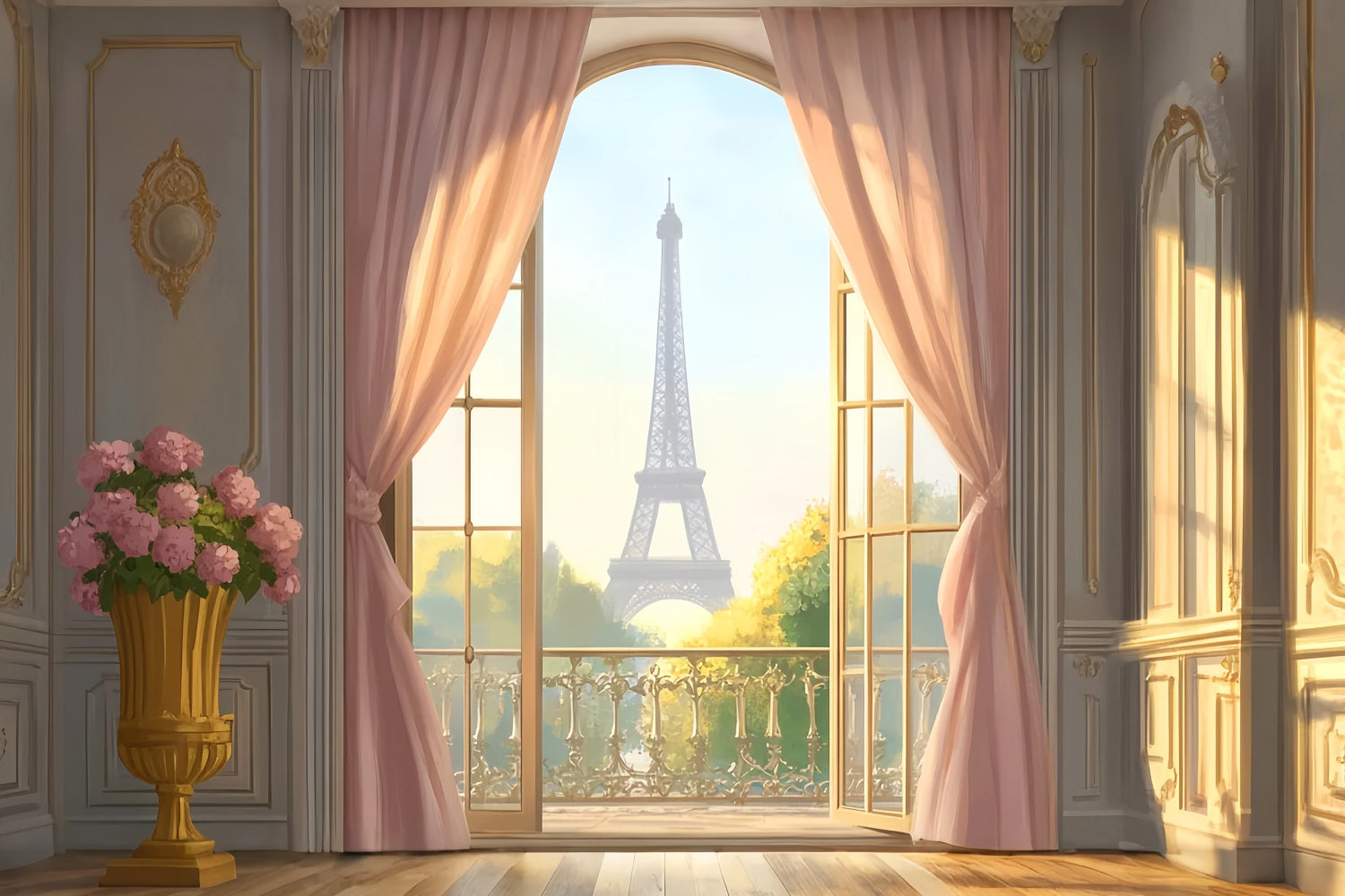 Paris Street Backdrops Elegant Eiffel Tower Balcony View Paris Backdrop LXX59-44