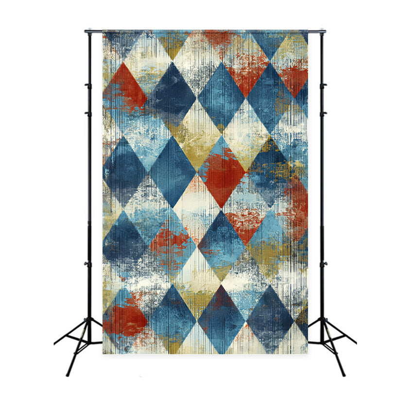 Portrait Photo Backdrop Rustic Blue Red Diamond Texture Studio Portrait Backdrop LXX59-441