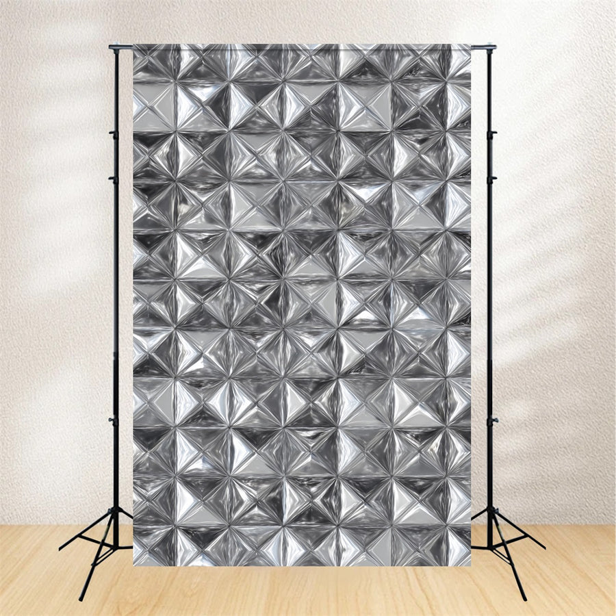 School Portrait Backdrop Silver Geometric Metal Texture Portrait Backd
