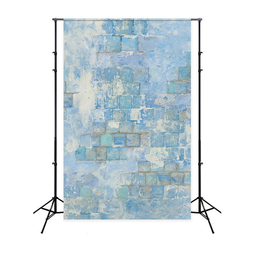 Concrete Wall Backdrop Light Blue Brick Texture Portrait Backdrops LXX59-444