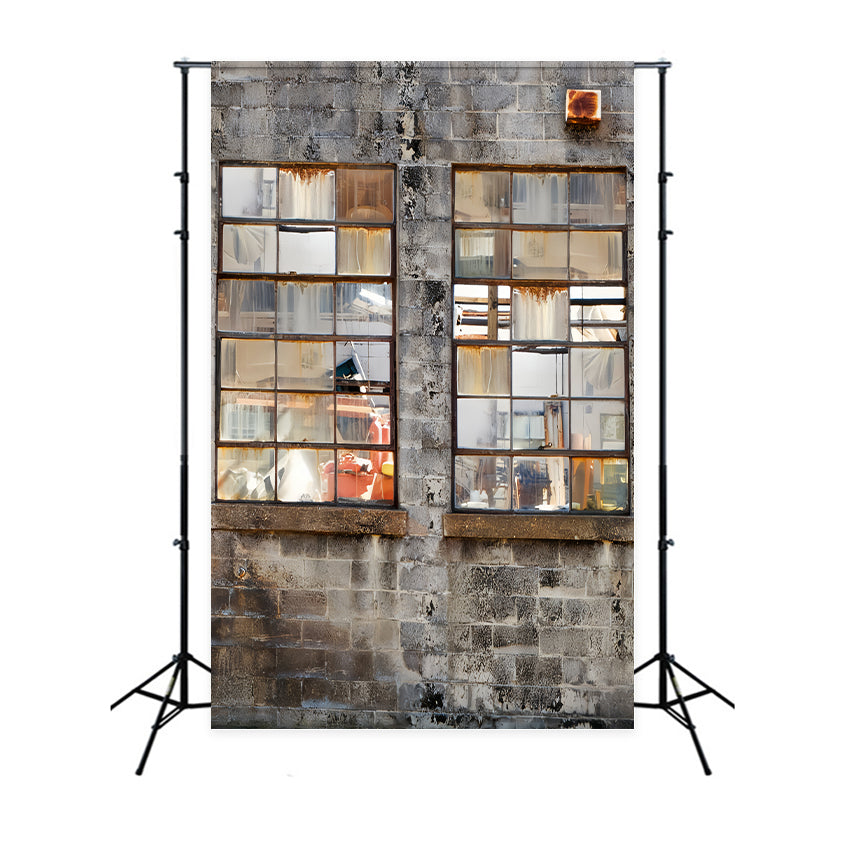 Concrete Backdrop Rusty Industrial Window Wall Family Portrait Backdrop LXX59-445