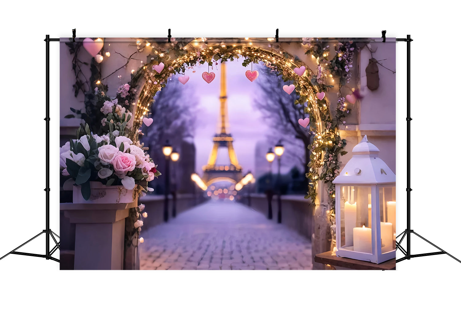 Paris Backdrops Romantic Eiffel Lantern Arch Paris Backdrop LXX59-45