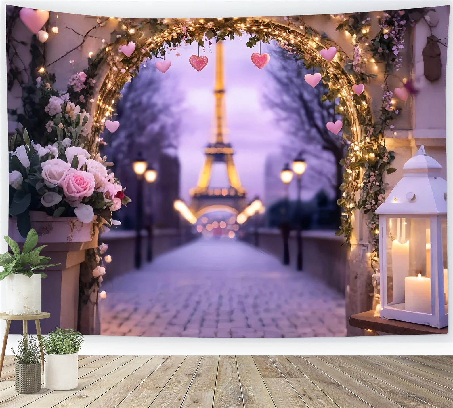 Paris Backdrops Romantic Eiffel Lantern Arch Paris Backdrop LXX59-45