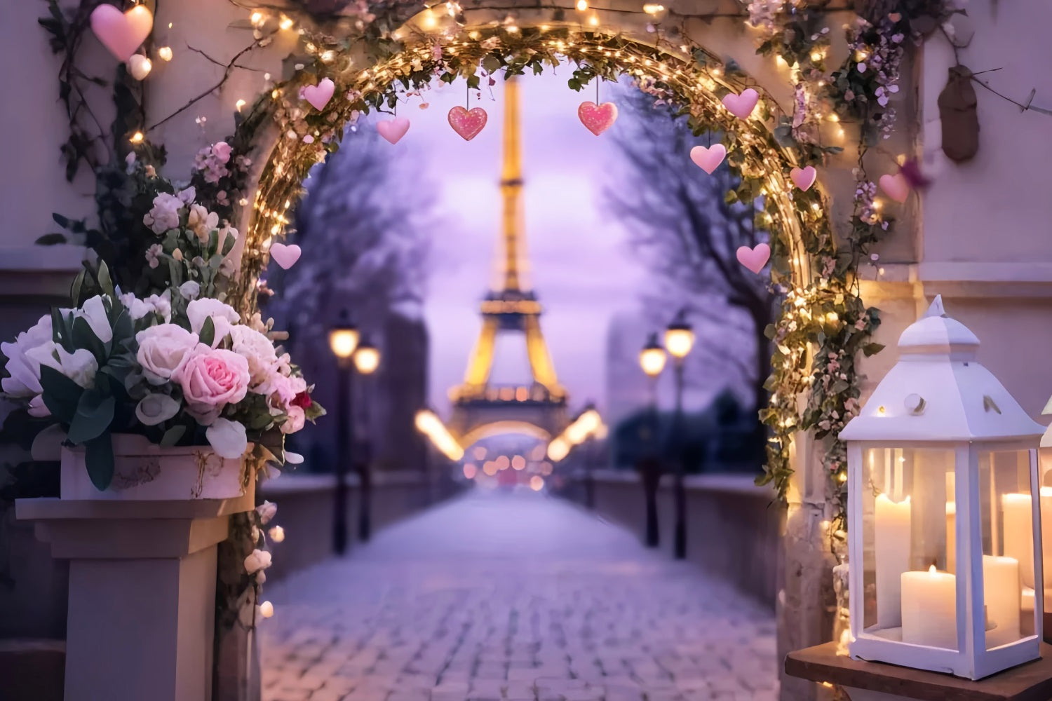 Paris Backdrops Romantic Eiffel Lantern Arch Paris Backdrop LXX59-45