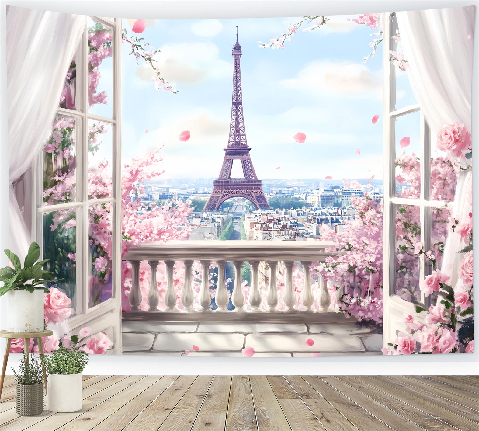 Paris Backdrops Spring Balcony Eiffel View Eiffel Tower Paris Backdrop LXX59-46