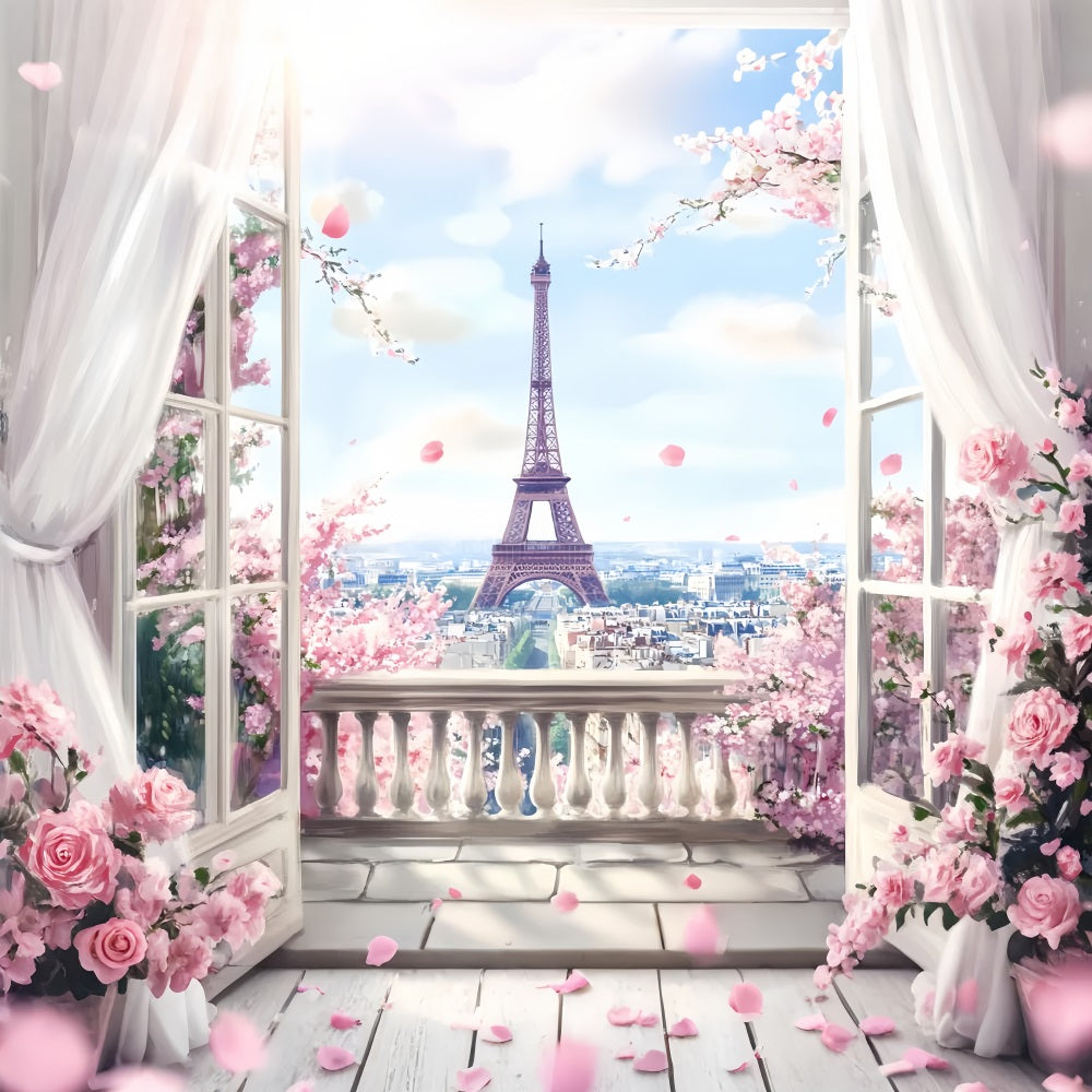 Paris Backdrops Spring Balcony Eiffel View Eiffel Tower Paris Backdrop LXX59-46