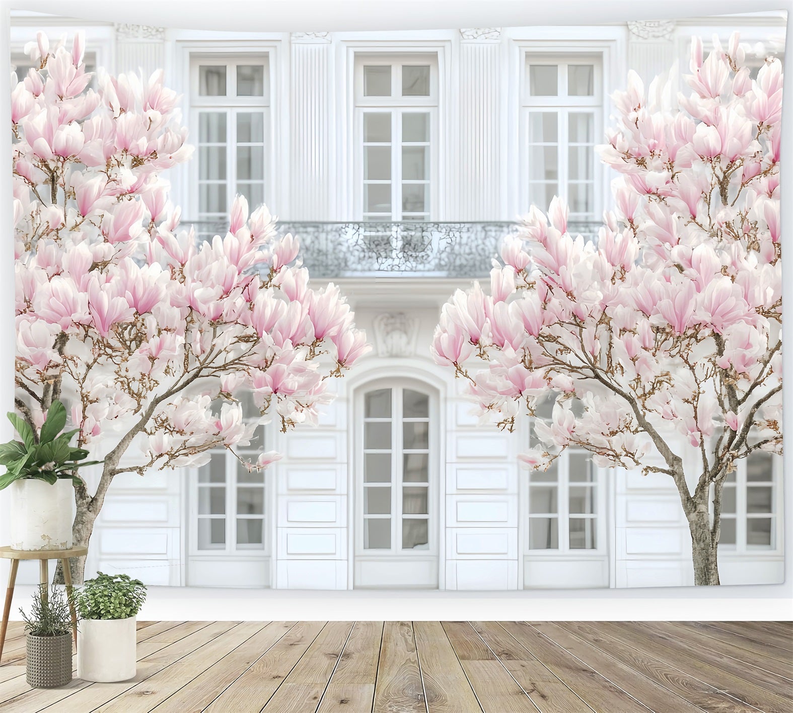 Europe Backdrop Parisian Magnolia White Facade Paris Backdrop LXX59-48
