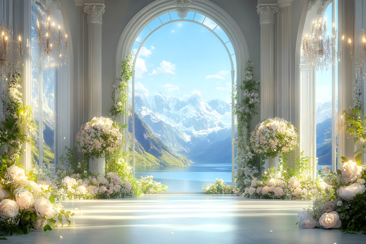 Europe Backdrop Elegant Arch Alpine View Paris Backdrop Ideas LXX59-50