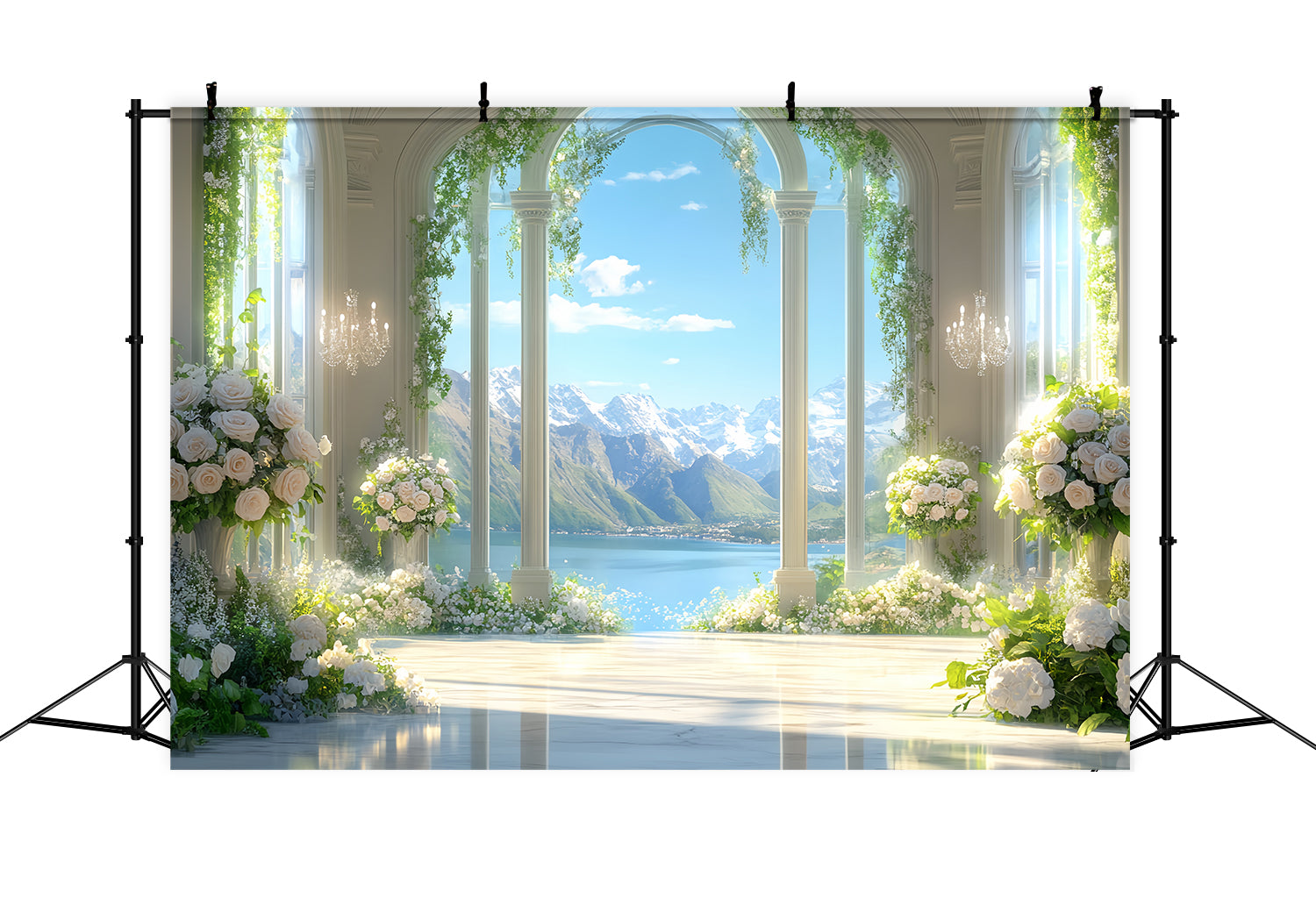 Europe Backdrop Luxury Floral Mountain Hall Paris Backdrop for Pictures LXX59-51