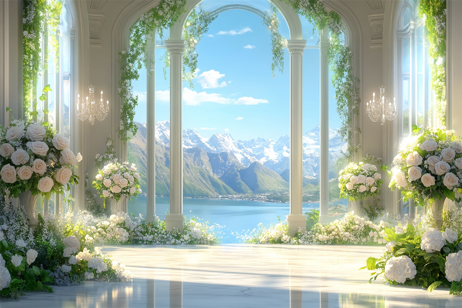 Europe Backdrop Luxury Floral Mountain Hall Paris Backdrop for Pictures LXX59-51