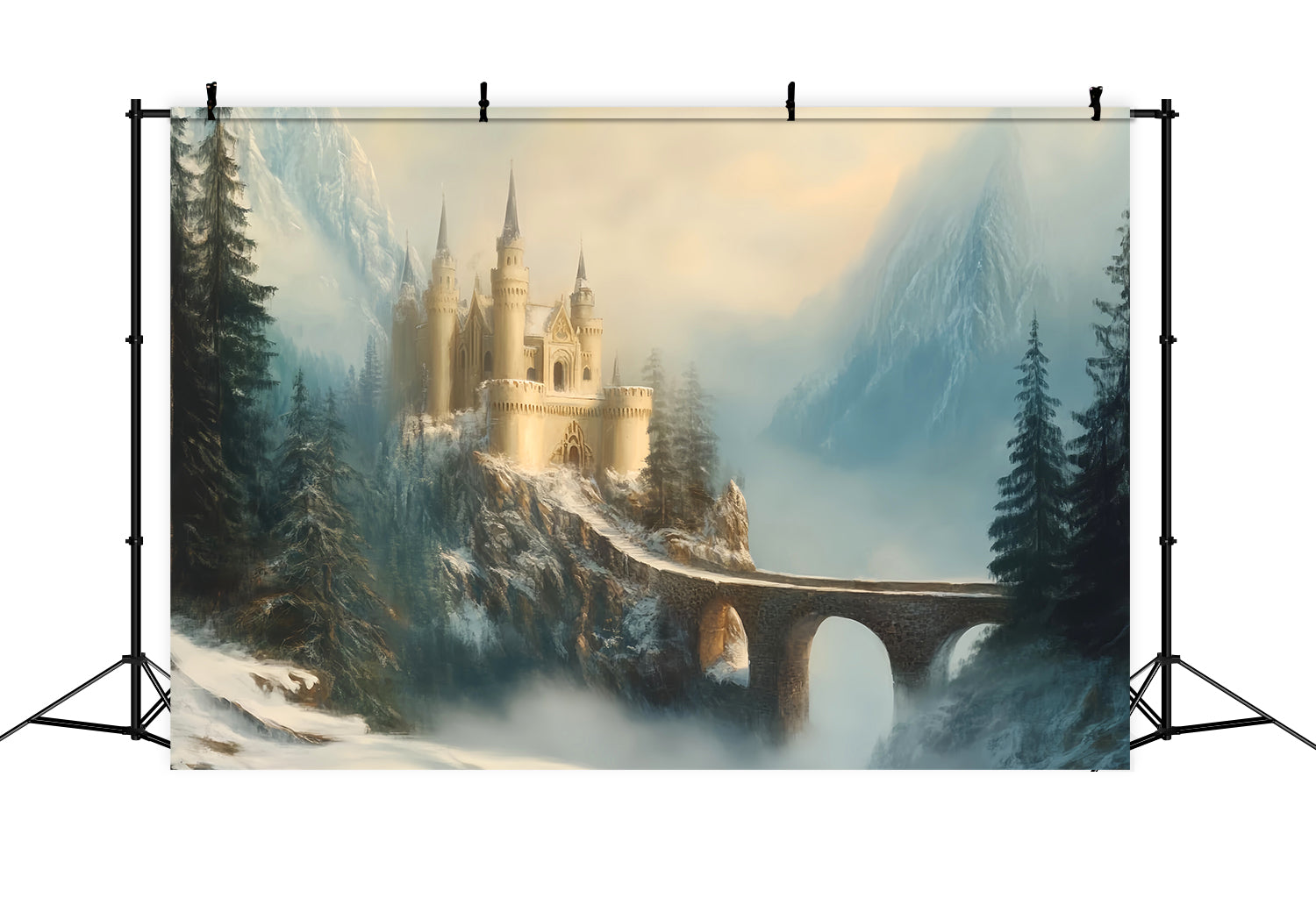 Europe Backdrop Misty Castle Mountain Bridge European Backdrop LXX59-52