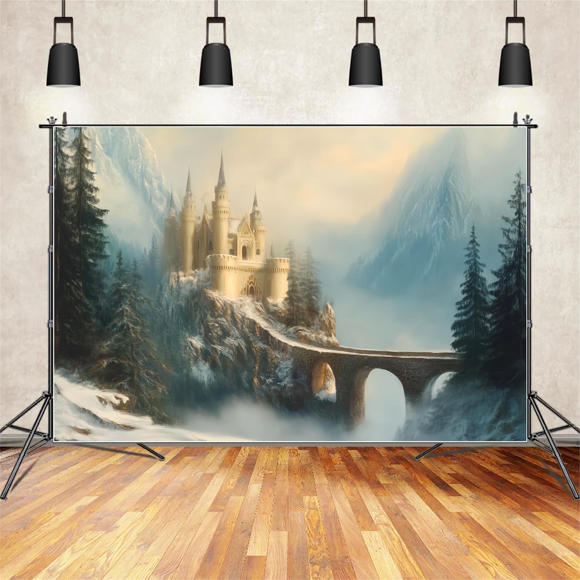 Europe Backdrop Misty Castle Mountain Bridge European Backdrop LXX59-52