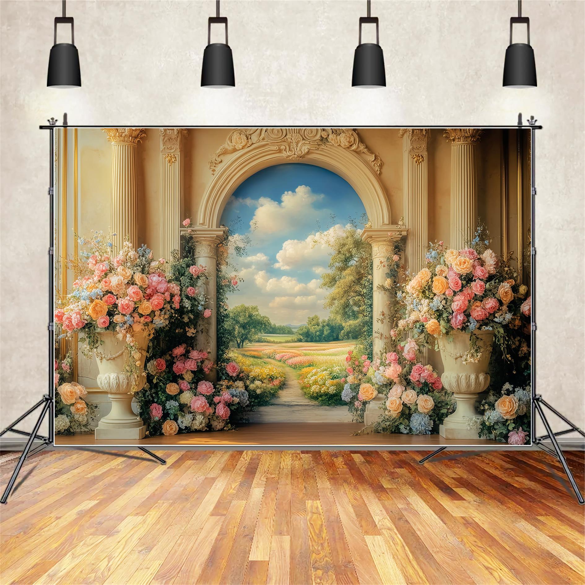 Europe Backdrop Floral Archway Blooming Meadow European Backdrop LXX59-53