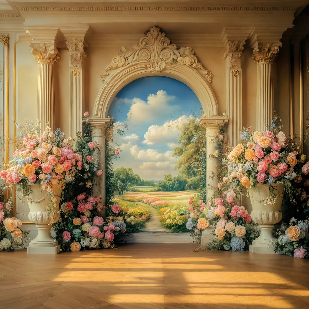 Europe Backdrop Floral Archway Blooming Meadow European Backdrop LXX59-53