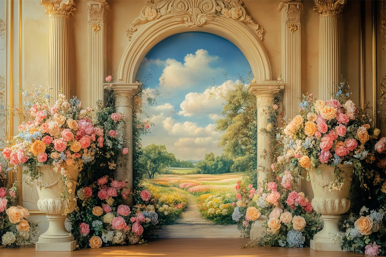 Europe Backdrop Floral Archway Blooming Meadow European Backdrop LXX59-53