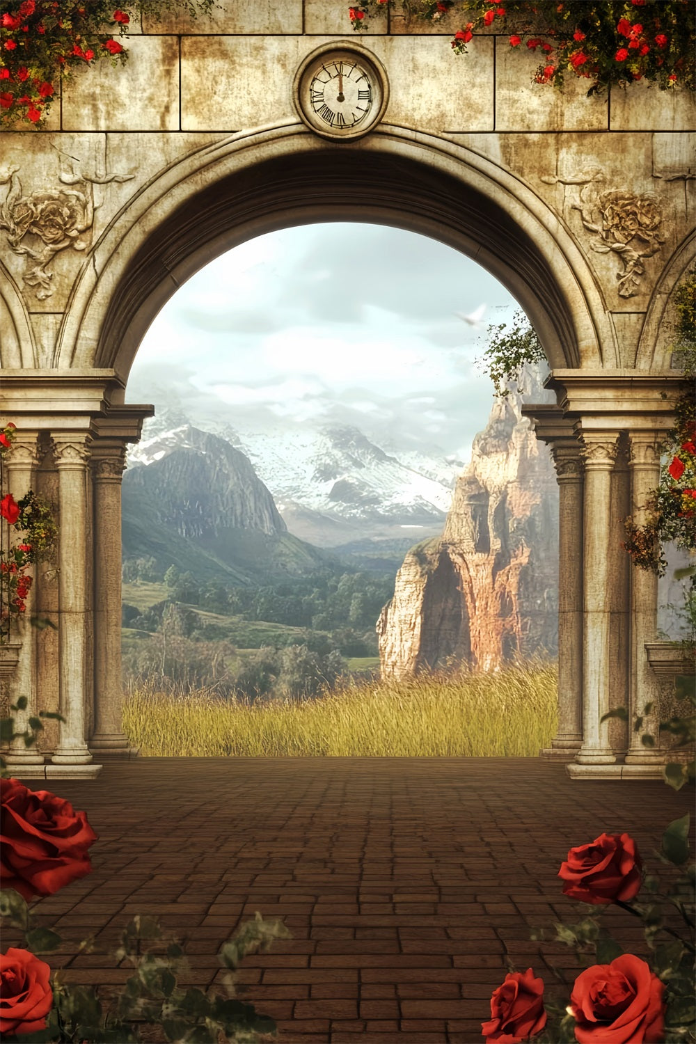 Europe Backdrop Ancient Archway Mountain View Paris Backdrop Ideas LXX59-54