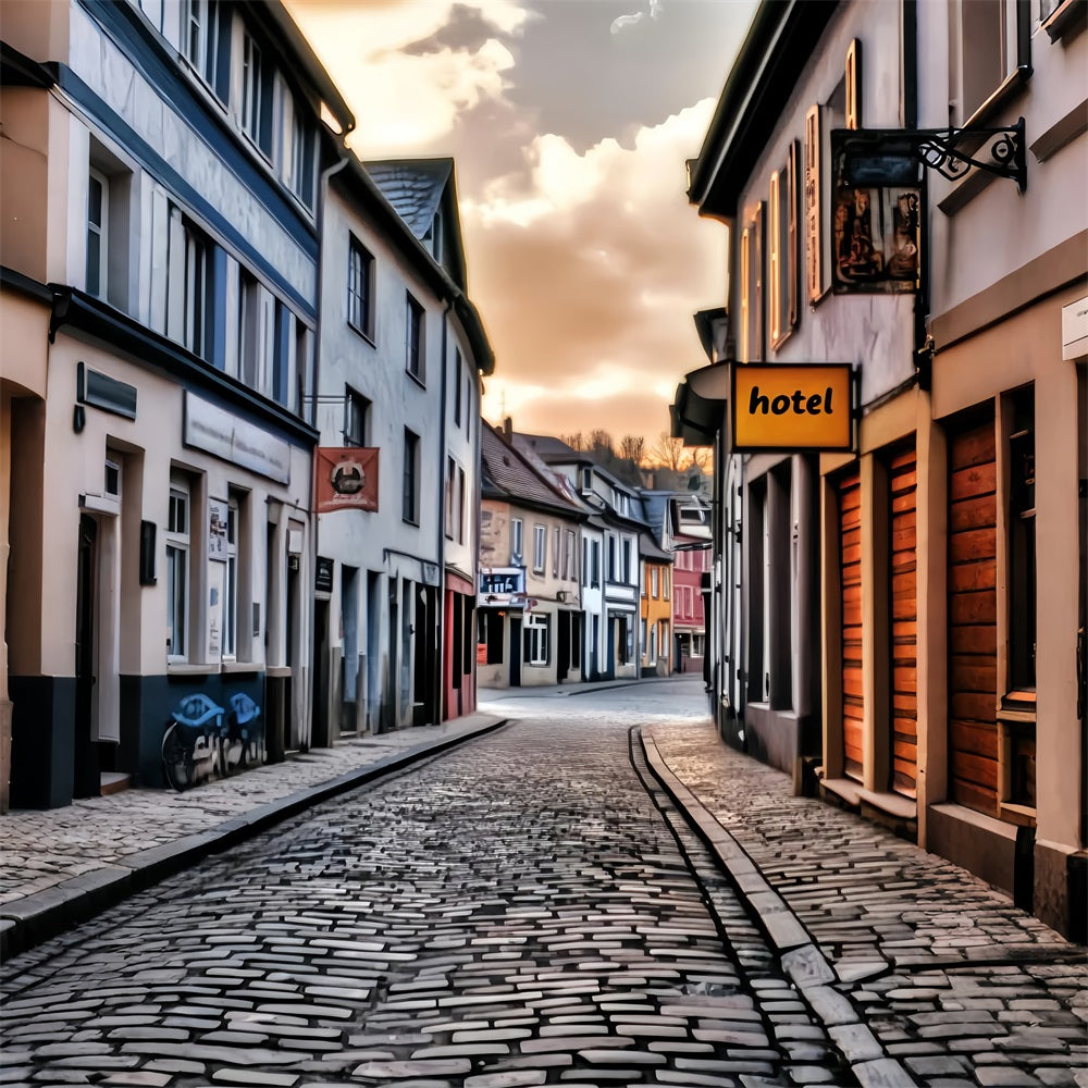 Europe Backdrop Cobblestone Street Sunset Glow European Backdrop LXX59-56