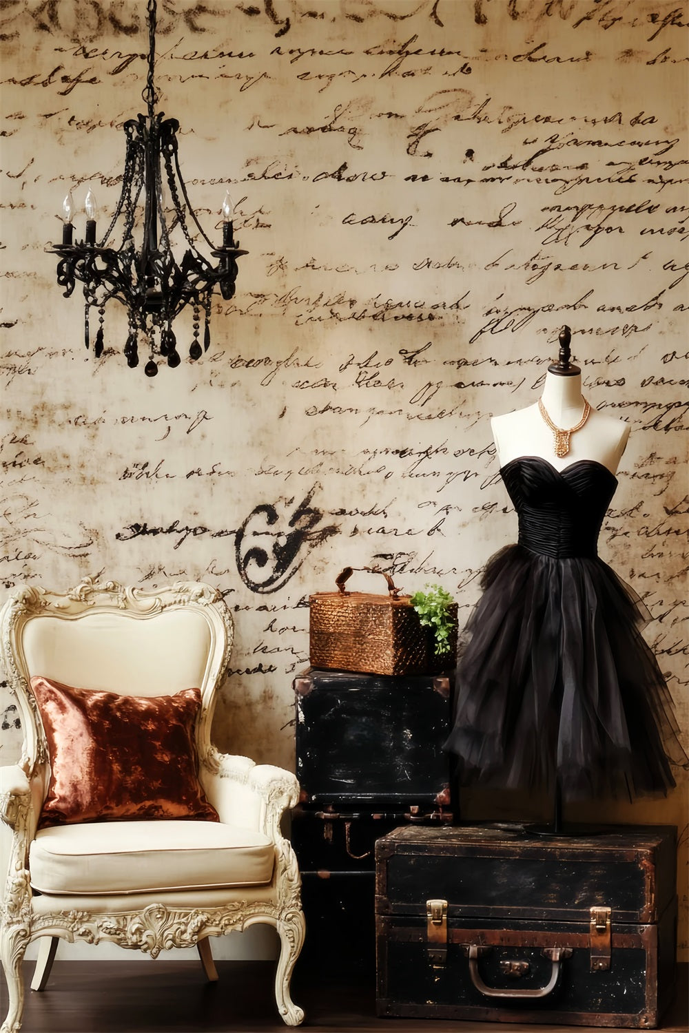 Europe Backdrop Vintage Script Chandelier Paris Backdrop LXX59-57