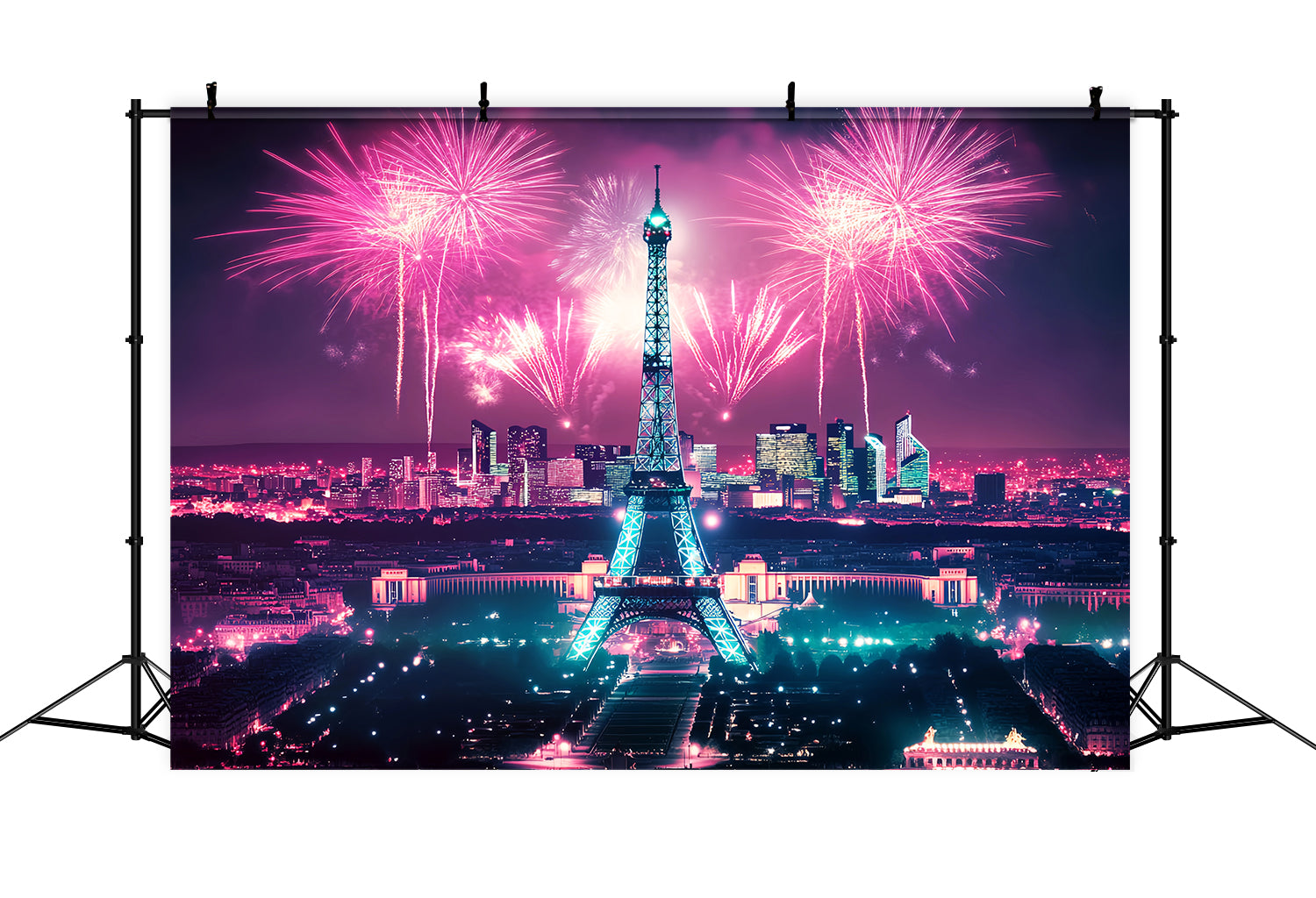 Night in Paris Backdrop Eiffel Tower Fireworks Paris Backdrop LXX59-58