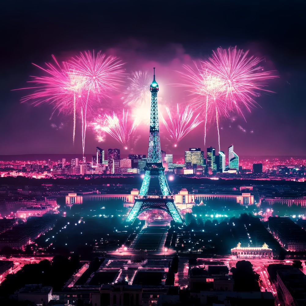 Night in Paris Backdrop Eiffel Tower Fireworks Paris Backdrop LXX59-58