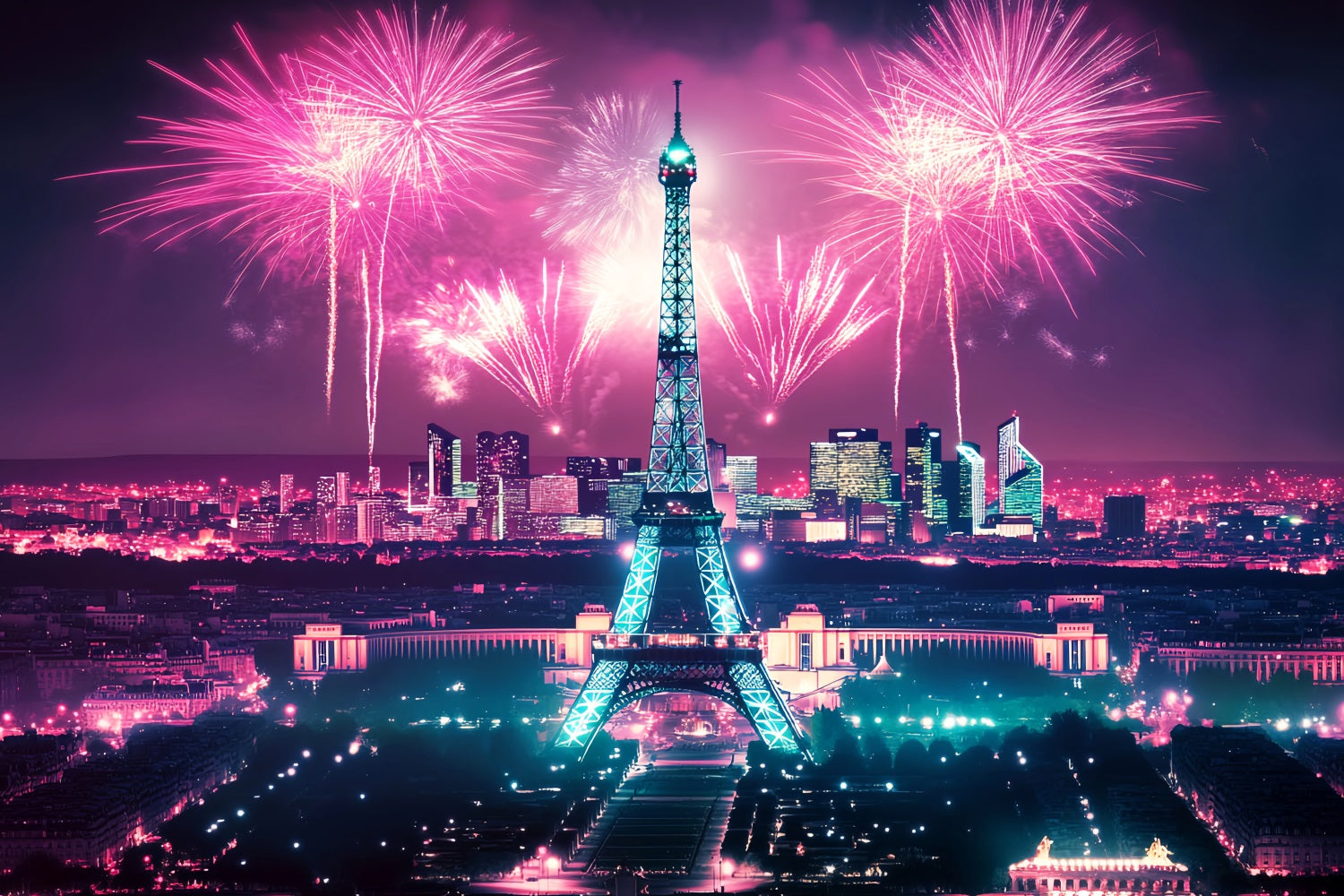 Night in Paris Backdrop Eiffel Tower Fireworks Paris Backdrop LXX59-58