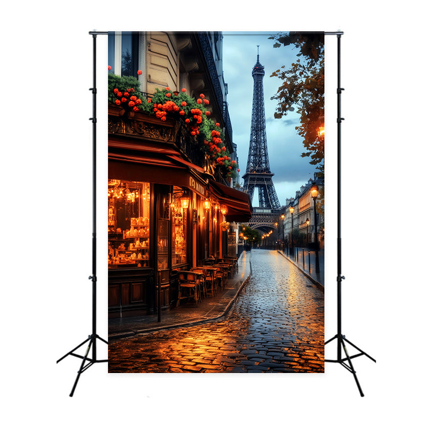 A Night in Paris Backdrop Paris Cafe Evening Glow Paris Backdrops LXX59-62