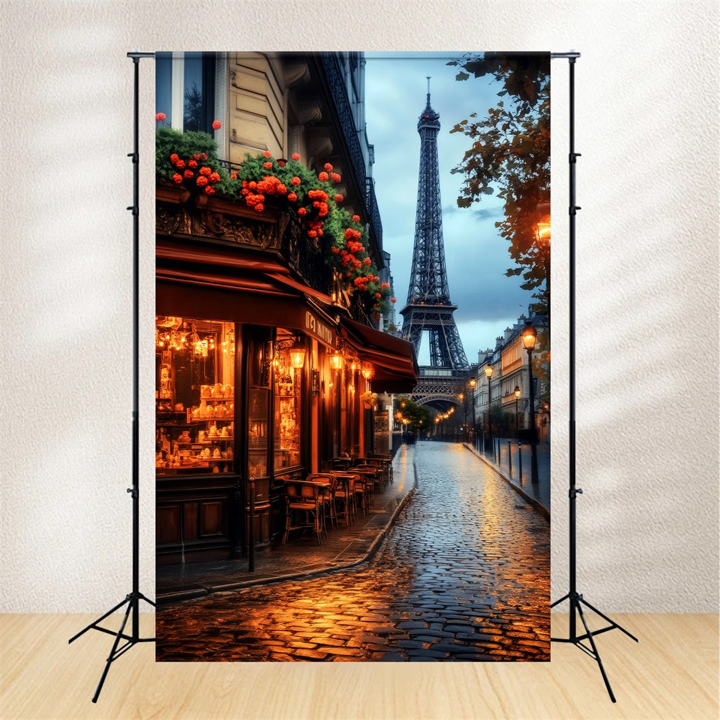 A Night in Paris Backdrop Paris Cafe Evening Glow Paris Backdrops LXX59-62