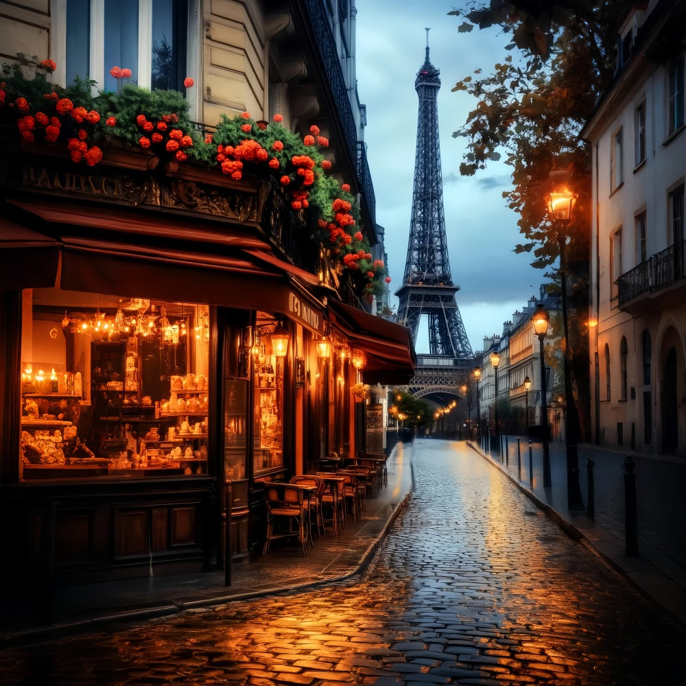 A Night in Paris Backdrop Paris Cafe Evening Glow Paris Backdrops LXX59-62