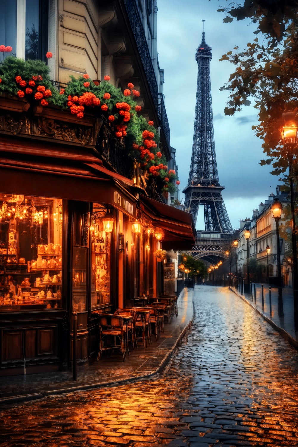 A Night in Paris Backdrop Paris Cafe Evening Glow Paris Backdrops LXX59-62