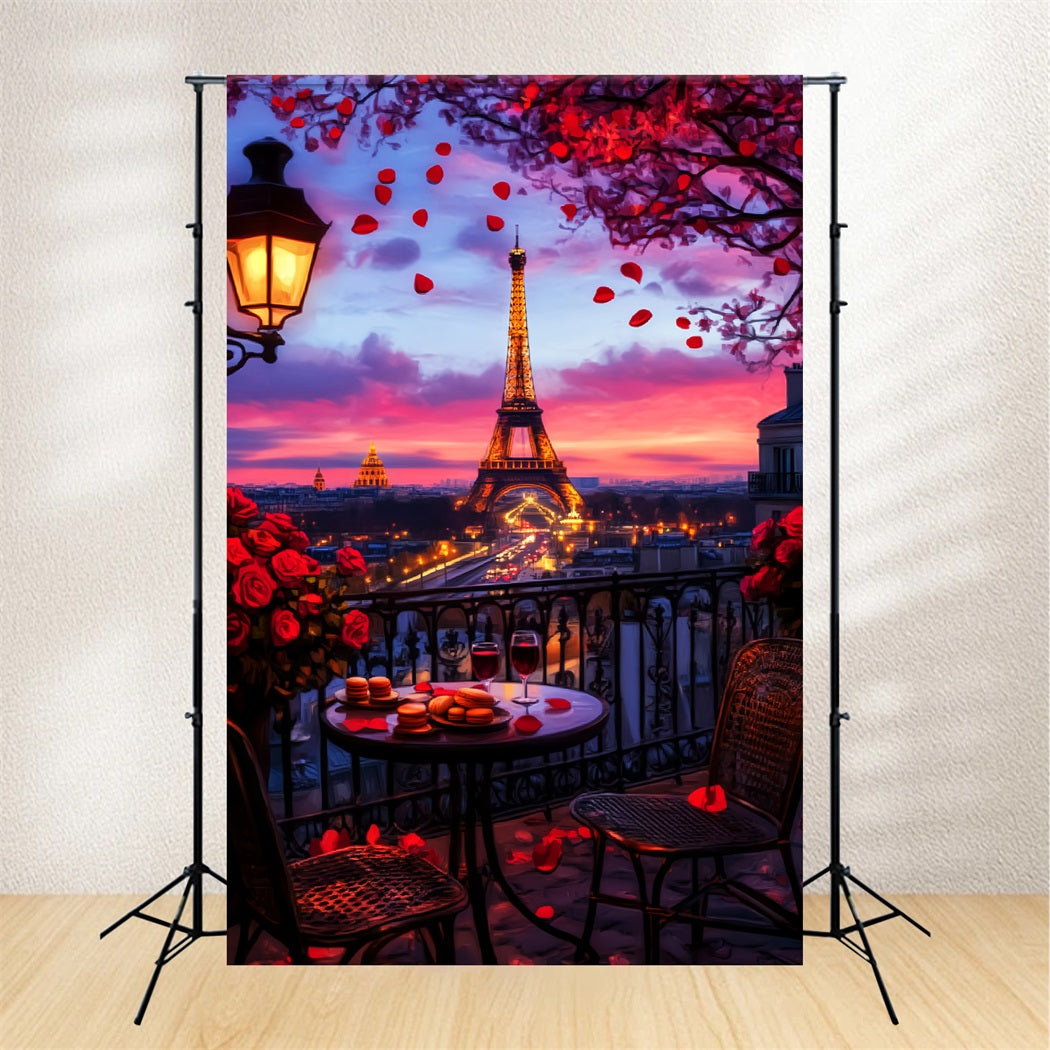 A Night in Paris Backdrop Romantic Balcony Sunset View Paris Backdrop LXX59-63