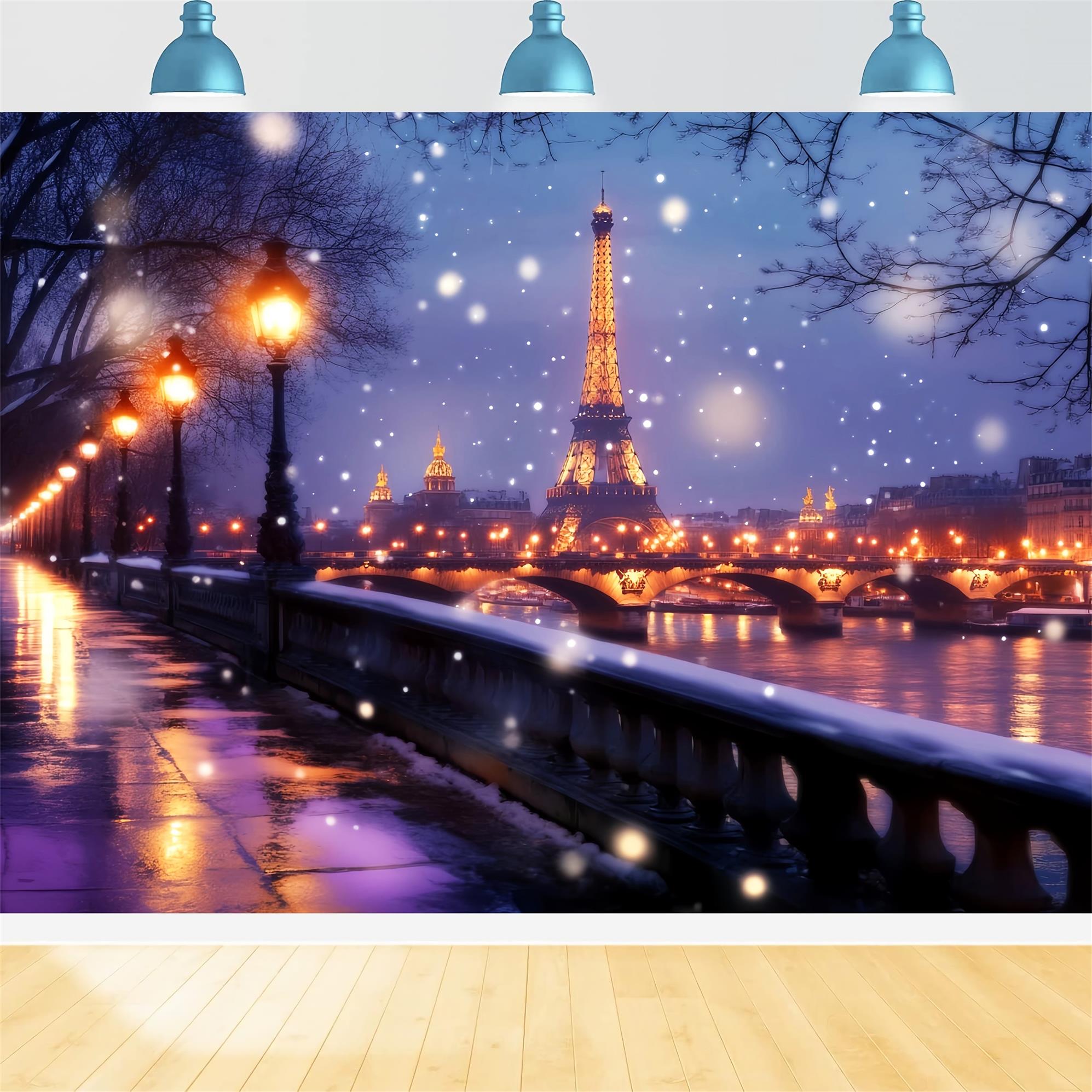 A Night in Paris Backdrop Eiffel Tower Winter Glow Paris Backdrops LXX59-65
