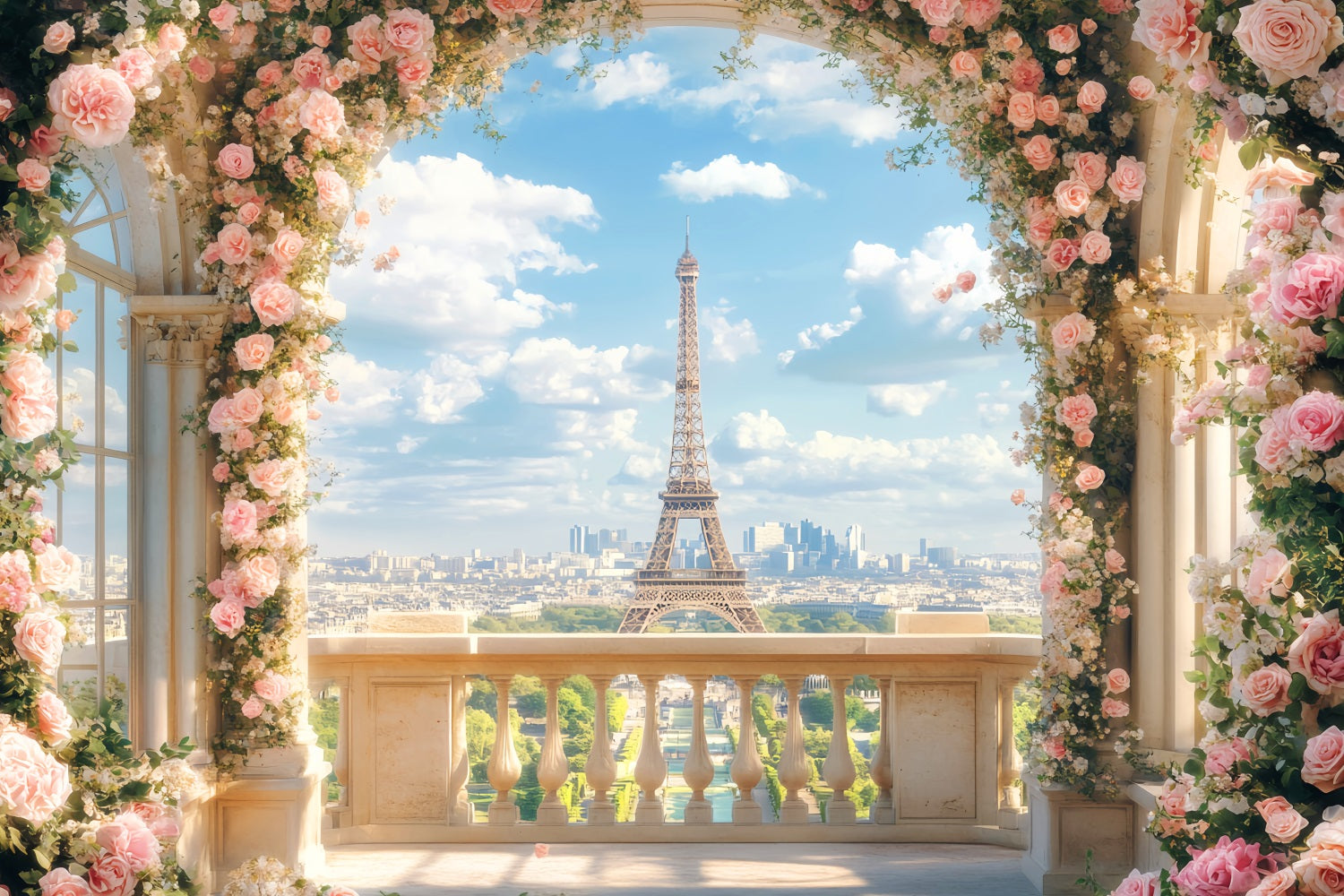 Paris Backdrops Blossoming Rose Archway View Paris Backdrop Ideas LXX59-67