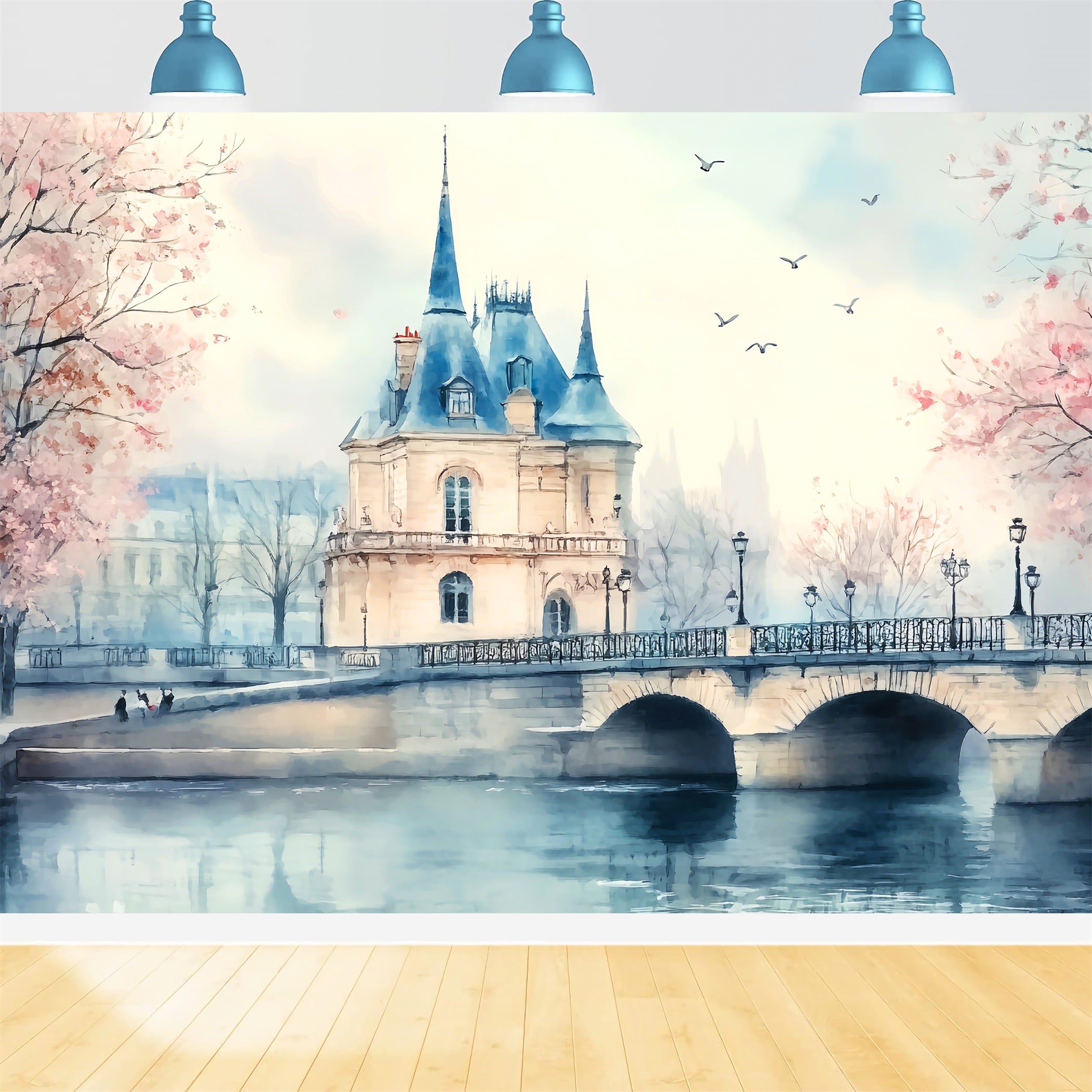 Paris Backdrops Paris Riverside Castle Bridge Paris Backdrop for Pictures LXX59-68