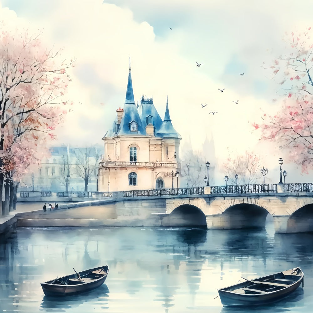 Paris Backdrops Paris Riverside Castle Bridge Paris Backdrop for Pictures LXX59-68