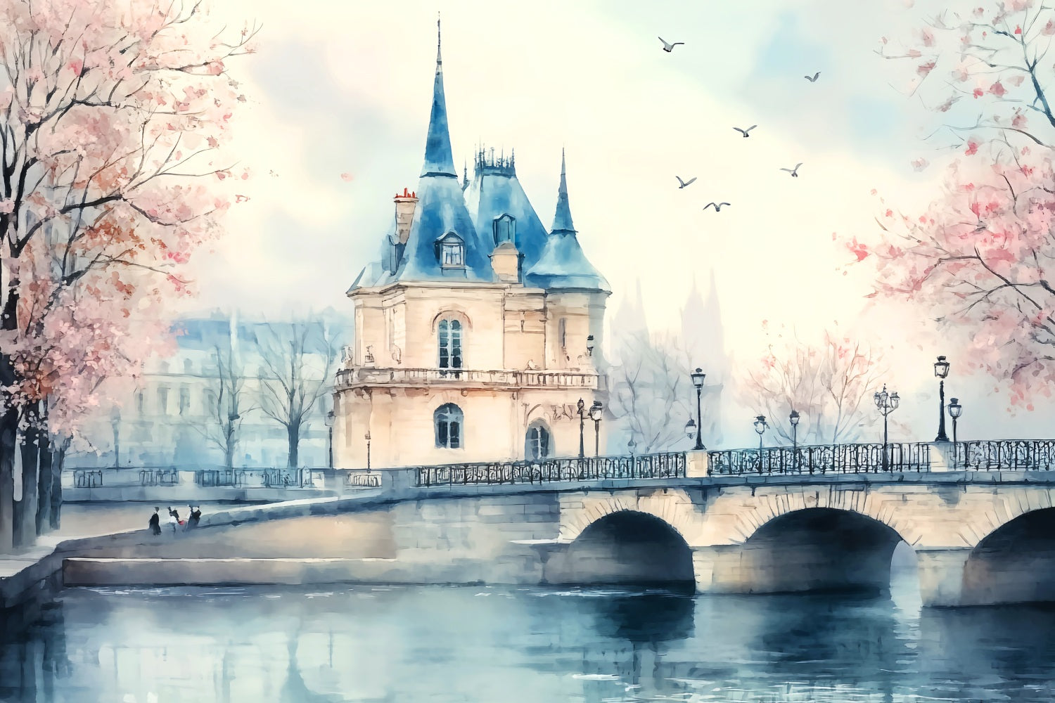 Paris Backdrops Paris Riverside Castle Bridge Paris Backdrop for Pictures LXX59-68
