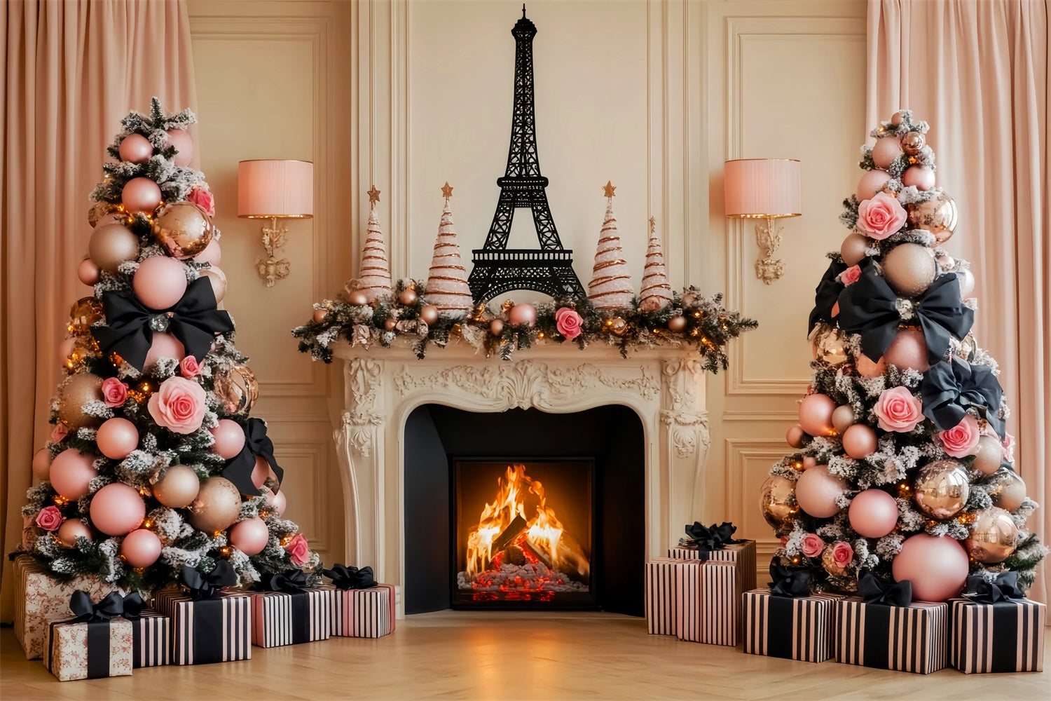 Paris Backdrops Eiffel Tower Christmas Fireplace Paris Backdrop Ideas LXX59-69