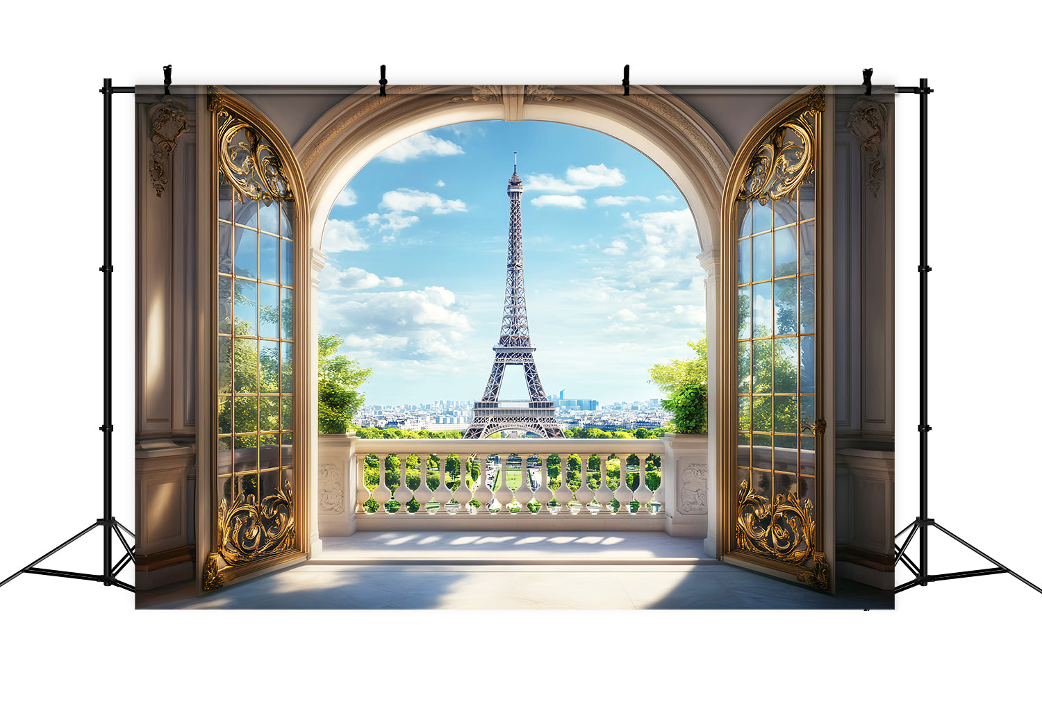 Paris Backdrops Golden Archway Eiffel View Paris Backdrop for Pictures LXX59-70