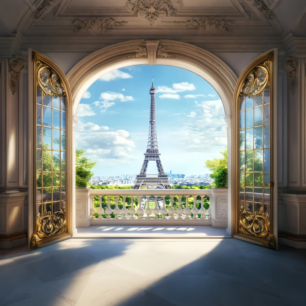 Paris Backdrops Golden Archway Eiffel View Paris Backdrop for Pictures LXX59-70