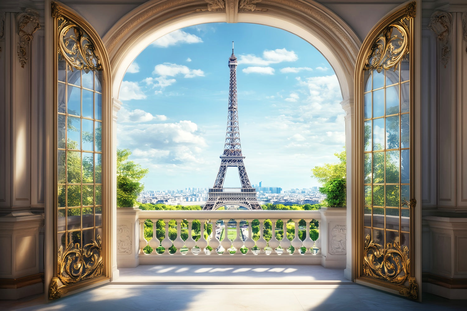Paris Backdrops Golden Archway Eiffel View Paris Backdrop for Pictures LXX59-70