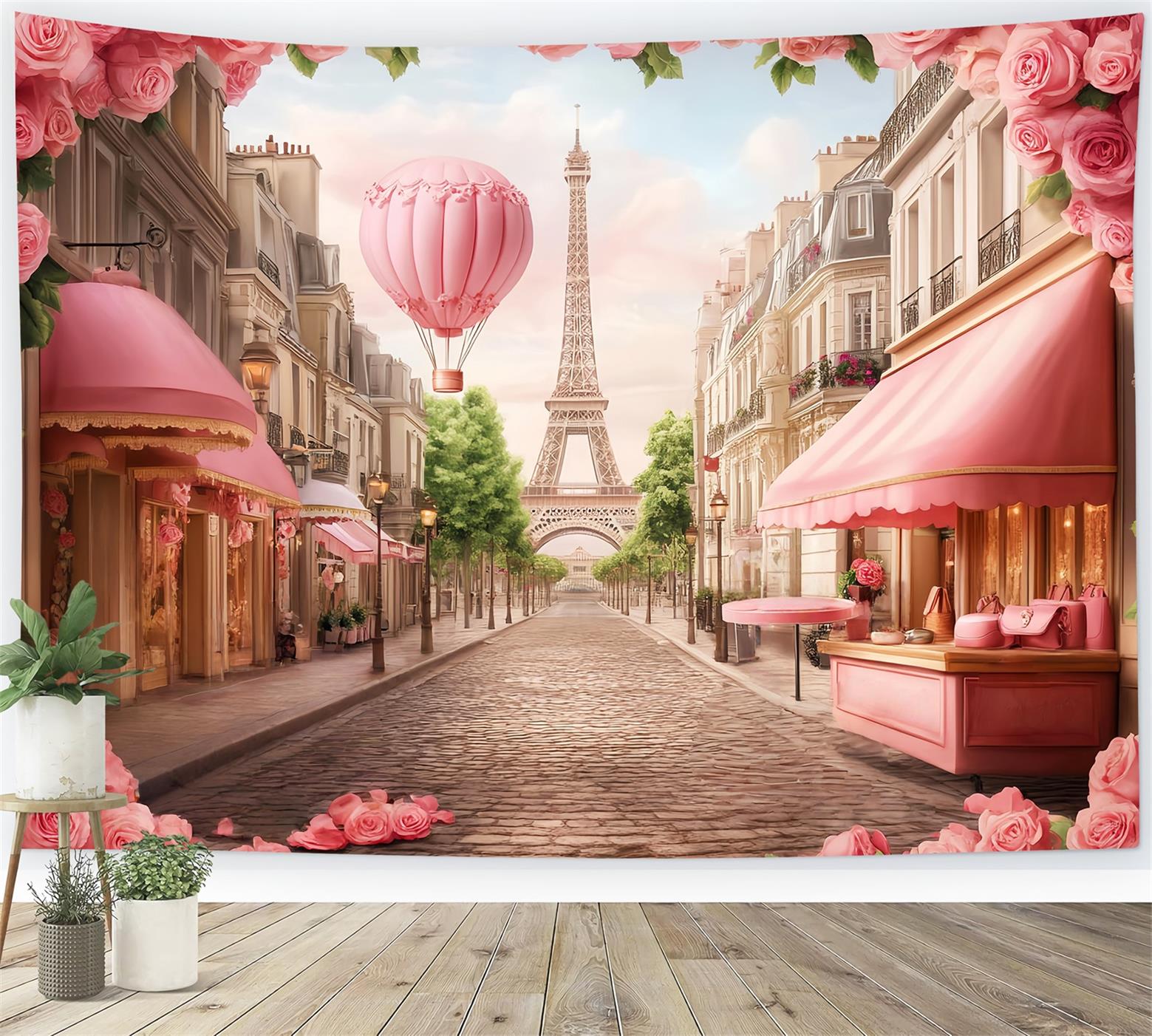 Paris Backdrops Parisian Street Hot Air Balloon Eiffel Tower Paris Backdrop LXX59-72