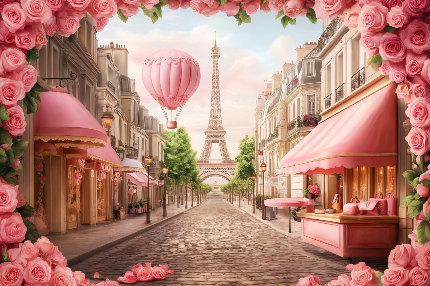 Paris Backdrops Parisian Street Hot Air Balloon Eiffel Tower Paris Backdrop LXX59-72