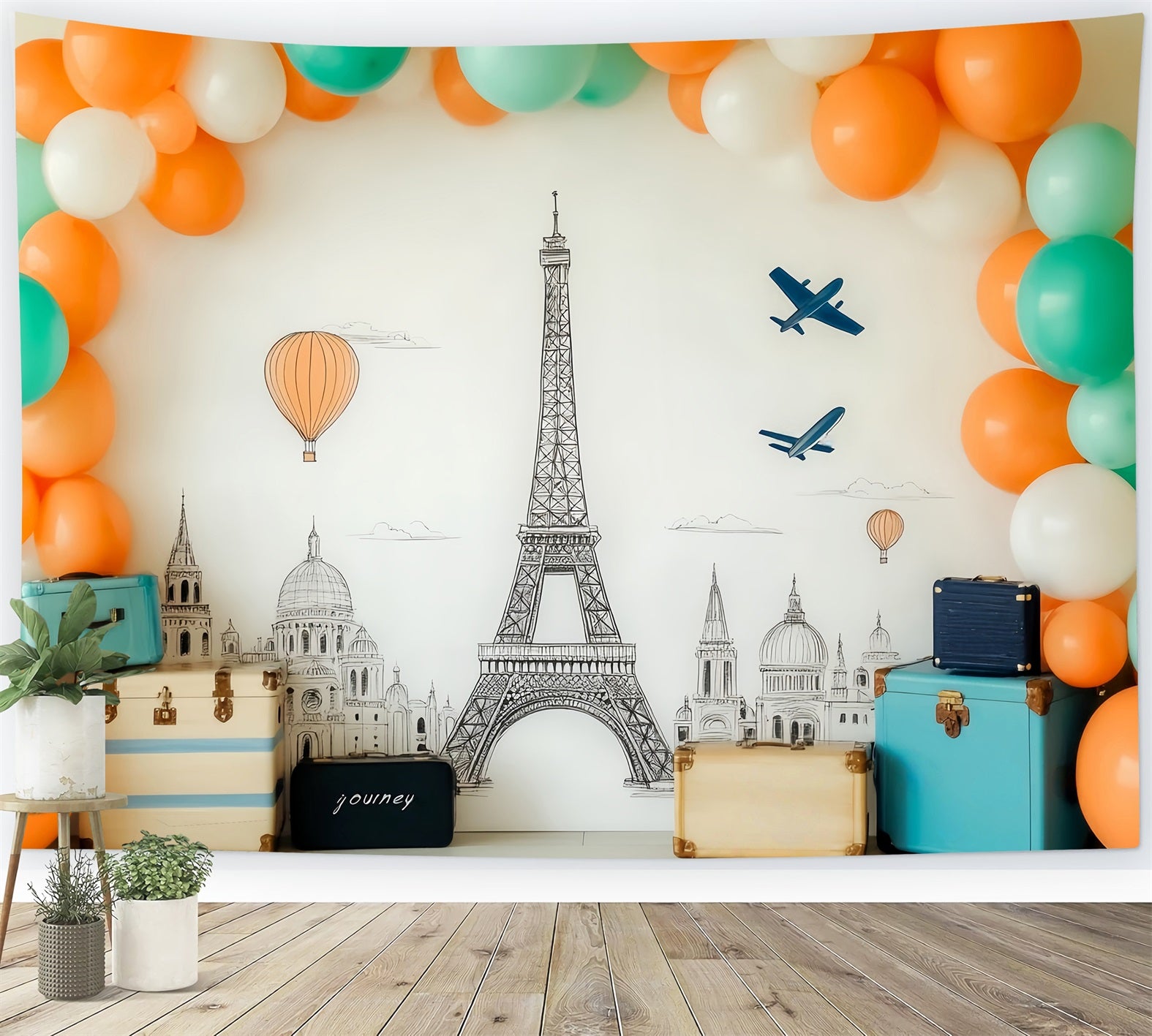 Paris Backdrops Eiffel Tower Balloon Paris Backdrop for Pictures LXX59-75
