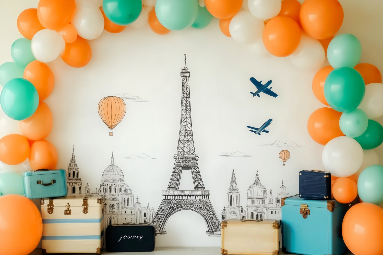 Paris Backdrops Eiffel Tower Balloon Paris Backdrop for Pictures LXX59-75